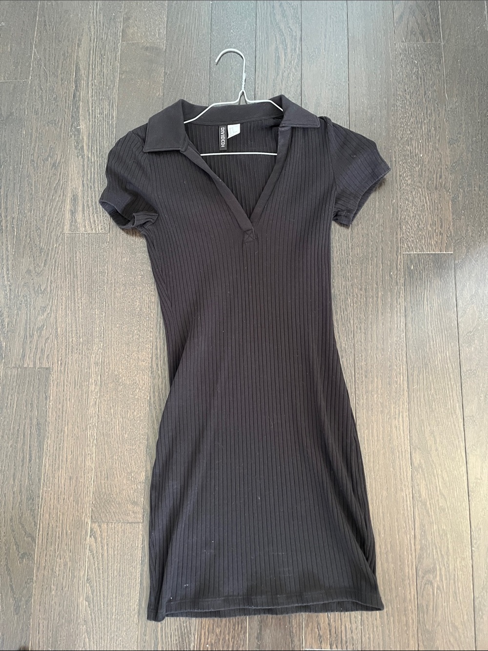 H&M Black Ribbed Polo-Style Mini Dress